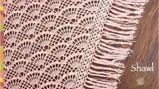 ¡Chal o punta salmón con abanicos grandes tejido a crochet para Daniela!