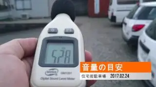 音量の目安　50dB 60dB 70dB (住宅地・駐車場・交差点)