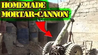 Homemade mortar-cannon on a wheeled gun carriage. Syria