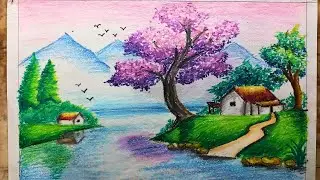 Pastel colour scenery || Scenery drawing realistic ||