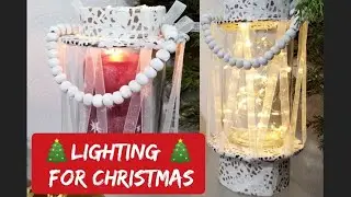 Glass jar decoration idea for CHRISTMAS. Holiday craft idea. Mason jar lighting Dollar tree.