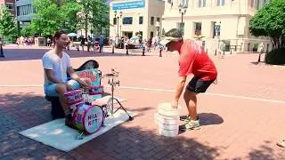 Grown Man Has Way Too Much Fun Playing a Hello Kitty Drum Set