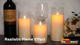 Homemory Flickering Flameless Candle, Battery Operated Acrylic LED Pillar Candles with Remote, timer