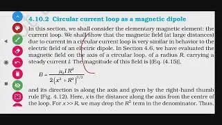 4.10.2 CIRCULAR CURRENT LOOP AS A MAGNETIC DIPOLE NCERT CLASS 12 CH 4 MOVING CHARGES AND MAGNETISM