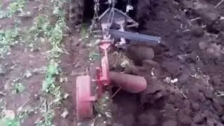 Мини-трактор Беларус-132Н пашет двухкорпусным плугом.