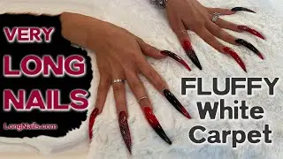 Very long Louboutin Nails Scratching White Fluffy Carpet