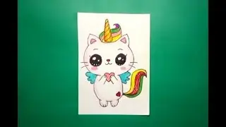 How to draw a unicorn kitten for Valentine's Day