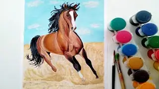 Лошадь гуашью! Рисуем вместе!!!