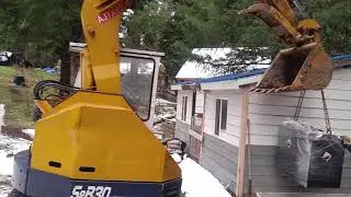 Off grid forklift battery being placed on pad