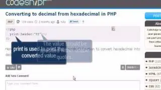 PHP Tutorial : Converting to decimal from hexadecimal in PHP
