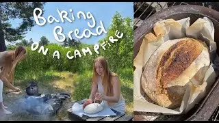 BAKING BREAD on a CAMPFIRE:  Homemade sourdough homestead style, Outdoor camp cooking, ASMR cooking