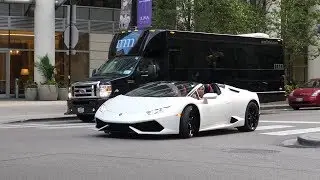Hot Mom Accelerates in Her Lamborghini Huracan Roadster in Chicago While Leaving Gold Coast Bentley
