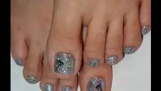 Rock Star Toe Nails Palm Tree & Holographic Glitter