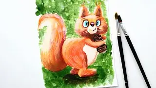 Белочка гуашью! Рисунки для детей и взрослых❤️