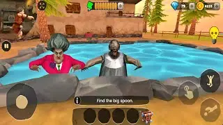 Miss T and Granny Swim in Pool Scary Teacher Stone Age New Update - Android Gameplay