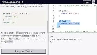 Comparison with the logical OR operator - freeCodeCamp | Video 70 | Basic JavaScript