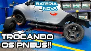 Trocando os Pneus do Renault Sandero STEPWAY (Baby) e bateria nova.