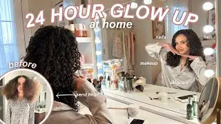 ultimate at home glow up on a budget 💅✨ | *self care day!* *curly hair routine* *lash routine too*