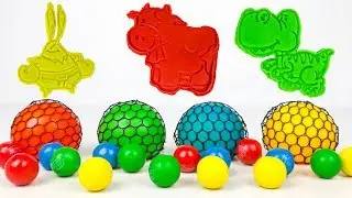 Impara colori e animali con la sorpresa di muffa Play Doh per bambini e dinosauri, mucca, granchio