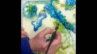 India and alcohol inks on Encaustic wax