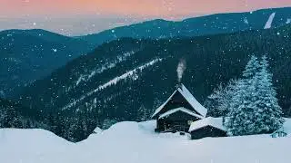 Cozy Christmas Cabin Falling Snow Ambience -- Lofi Beats
