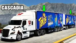 Double trailer of Takis Azules Barcel with Freightliner Cascadia truck from American Truck Simulator