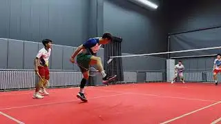 The battle for a point in badminton doubles