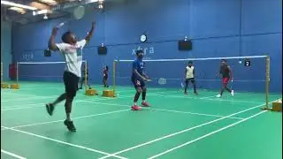 Badminton double match funny point