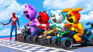SPIDERMAN & POPPY PLAYTIME w ALL COLORS SUPERHEROES Street Blazer Racing EVENT on MEGA RAMP #1003