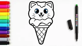 How to Draw a Cute Cat, Cute Cat Ice Cream | Drawing Tutorial Art