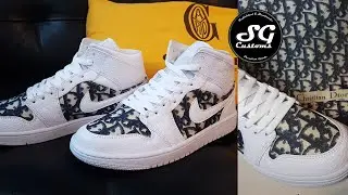 Dior x Air Jordan 1 Mid shoes customization | Handmade custom sneaker sewn with fabric