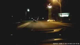 Car turns off freeway off ramp and cuts off truck