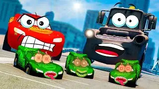 Big McQueen and Mater vs Zombie Cars in BeamNG.drive