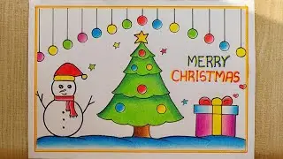 Very easy Christmas drawing| Christmas Tree drawing| Merry Christmas poster|Santa Claus drawing easy