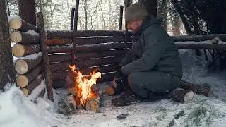 -20°C Alone in Extreme Frost, Building a Hut in the Snowy Forest