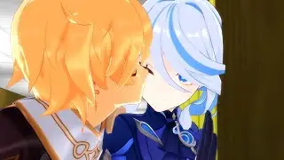 Aether gives Furina a kiss - Aerina [Genshin Impact MMD]