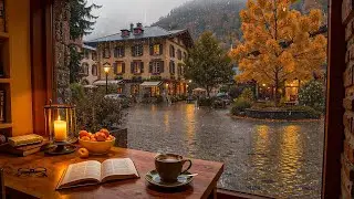 [RAINY EUROPEAN CAFE] 🍁 Peaceful Autumn Jazz Piano & Candlelight Ambience for Work and Relax