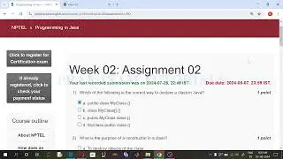 NPTEL#Programming in Java(NPTEL)#Quiz Week 02 Assignment#July 2024