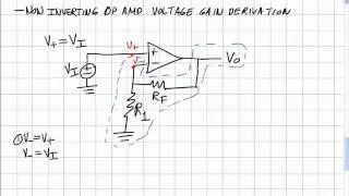 Op-amps 3: Non-inverting Amp Voltage Gain Derivation