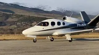 Cirrus Jet is taking off from Cerdanya Aerodrome Altitude 3609 feet