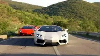 Two Lamborghini Aventadors LP700-4 racing around Bracciano Hills, Italy HD - www.IanBrown.cc