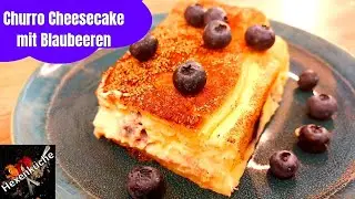 🫐 Churro Cheesecake mit Blaubeeren. Käsekuchen, der nach Churros schmeckt. Einfach-schnell-lecker.