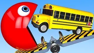 Learn Colors with PACMAN and School Bus Street Vehicle SeeSaw for Kid Children