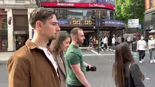 London Walking Tour, Vibrant Streets of London full of Tourists, Busy Central London Walking Tour