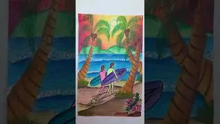 Desenho de praia, colorido com lápis de cor #desenho #lápisdecor #arte #artes #ensinodearte