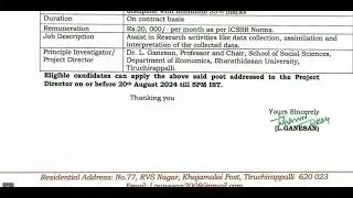 job for research assistant #bharathidasan university jobs#government jobs#no exam jobs