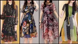 Super Stylish And Elegant Designer Chiffon Women's Printed Midi Aline /Skater Dresses