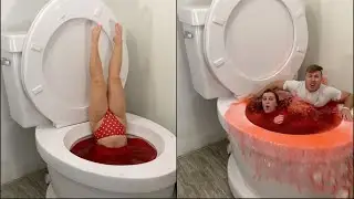 WOLRDS LARGEST TOILET SWIMMING IN RED POOL with GIRLFRIEND