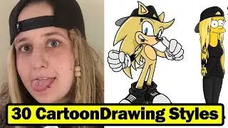 Artist Draw Herself In 30 Different Cartoon/Drawing Styles ( The Simpsons, Rick and Morty)