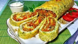 Squash roll with mushrooms. Awesome zucchini snack